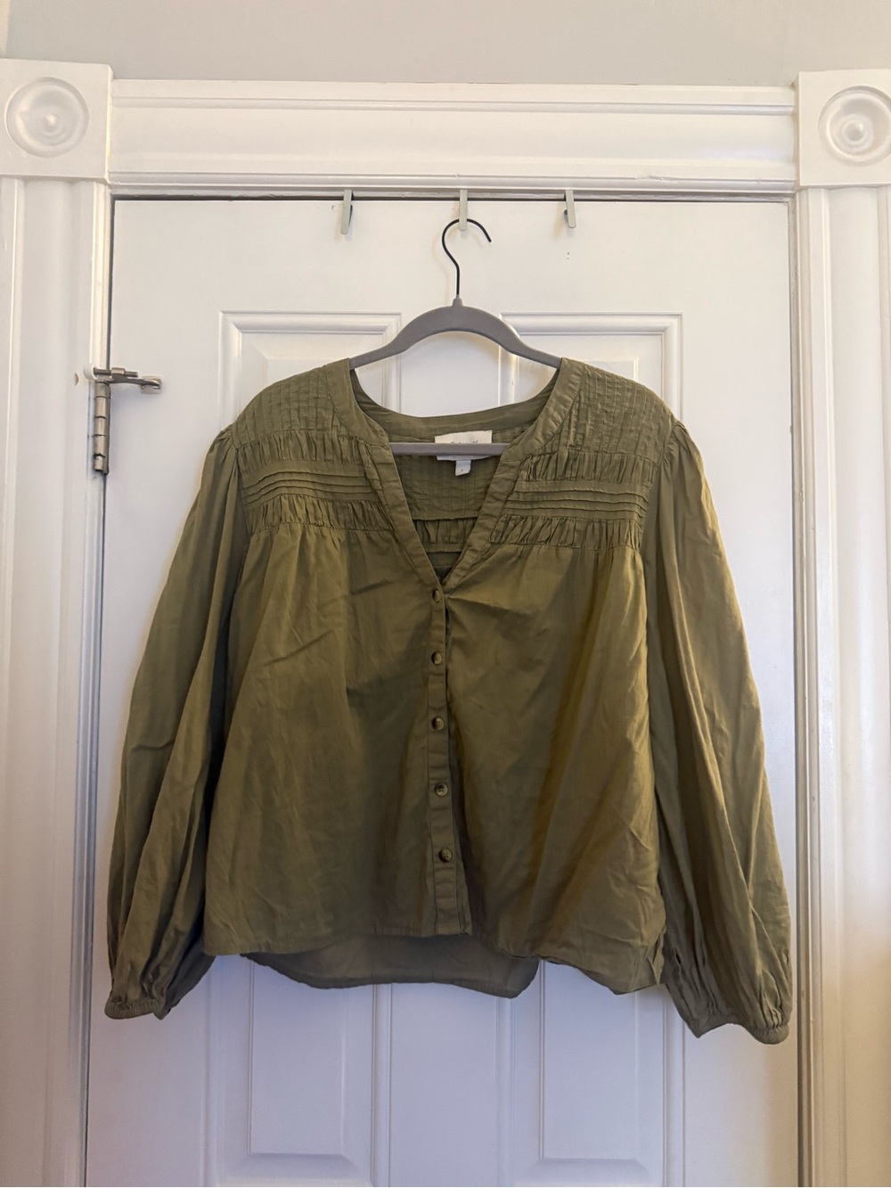 Cleobella Olive Green Button-Front Peasant Blouse